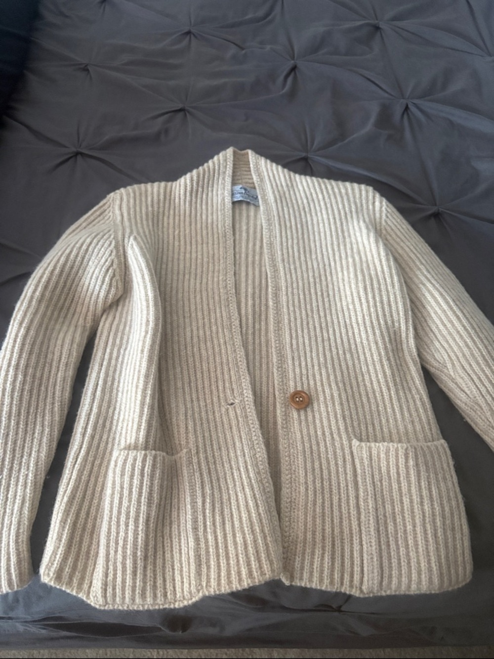 Vintage Susan Bristol Beige Ribbed Wool Cardigan
